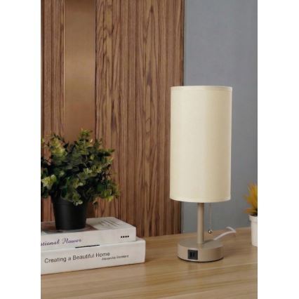 Brilagi - Bordlampe med USB-port TABLON 1xE27/25W/230V beige/cremefarvet