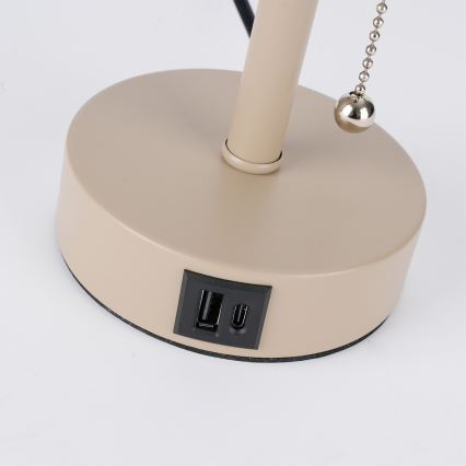 Brilagi - Bordlampe med USB-port TABLON 1xE27/25W/230V beige/cremefarvet