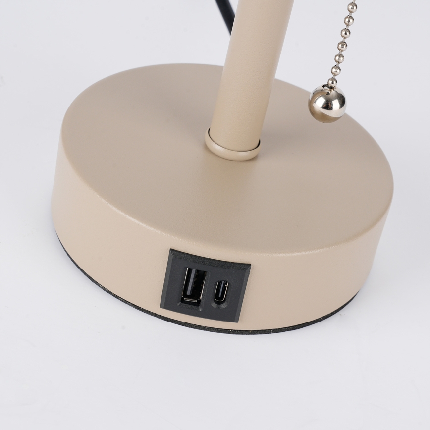 Brilagi - Bordlampe med USB-port TABLON 1xE27/25W/230V beige/grå