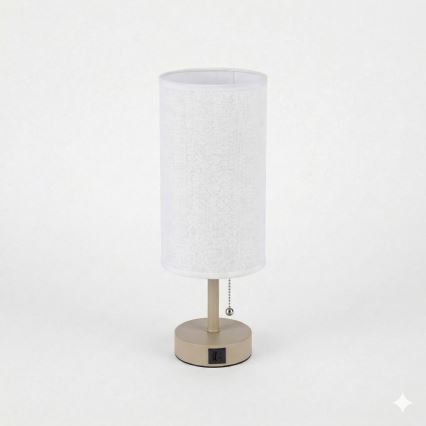 Brilagi - Bordlampe med USB-port TABLON 1xE27/25W/230V beige/hvid