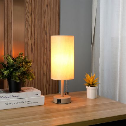 Brilagi - Bordlampe med USB-port TABLON 1xE27/25W/230V beige