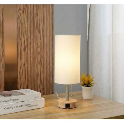 Brilagi - Bordlampe med USB-port TABLON 1xE27/25W/230V eg/beige/creme