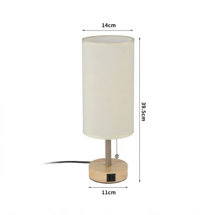 Brilagi - Bordlampe med USB-port TABLON 1xE27/25W/230V eg/beige/creme