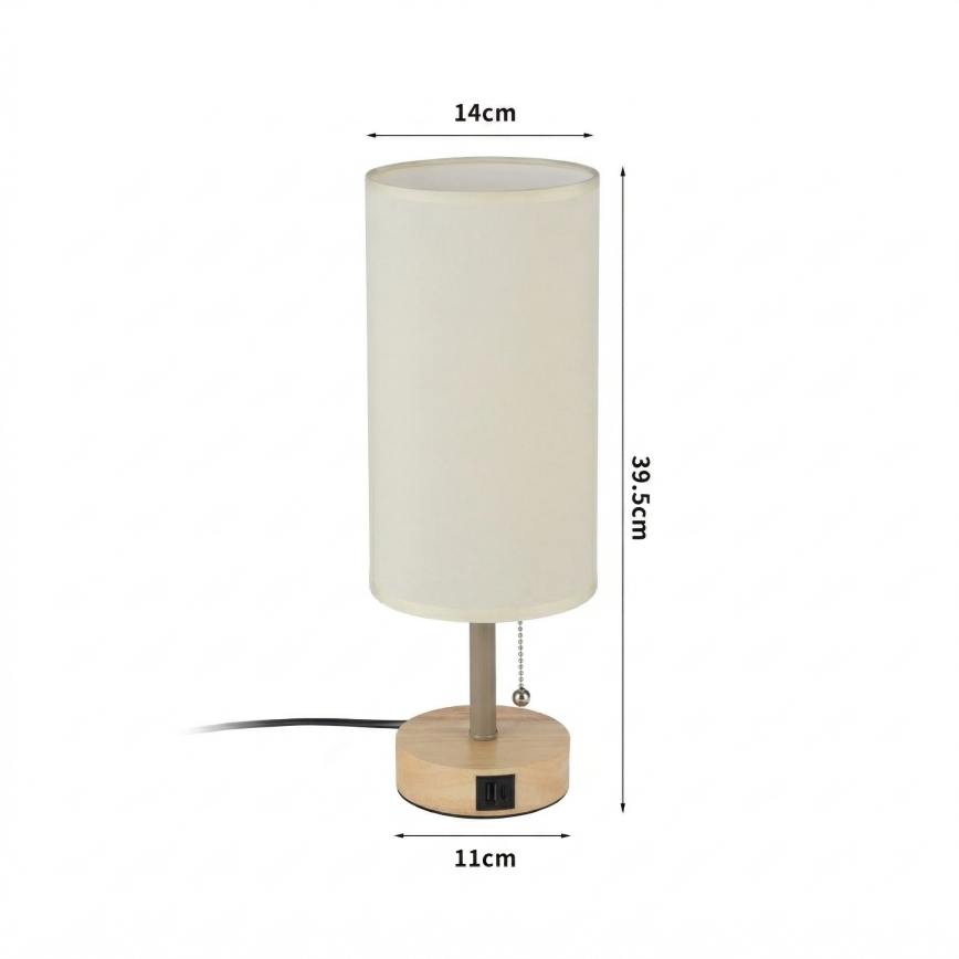 Brilagi - Bordlampe med USB-port TABLON 1xE27/25W/230V eg/beige/creme