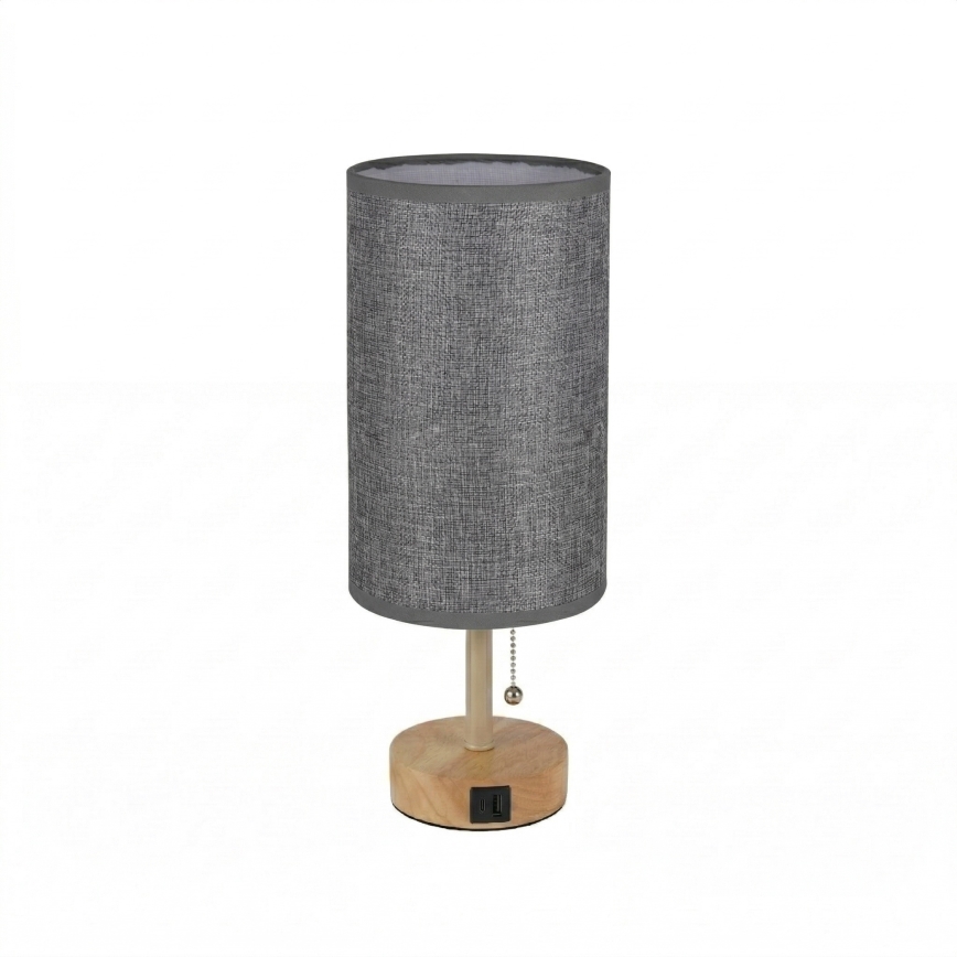 Brilagi - Bordlampe med USB-port TABLON 1xE27/25W/230V eg/beige/grå