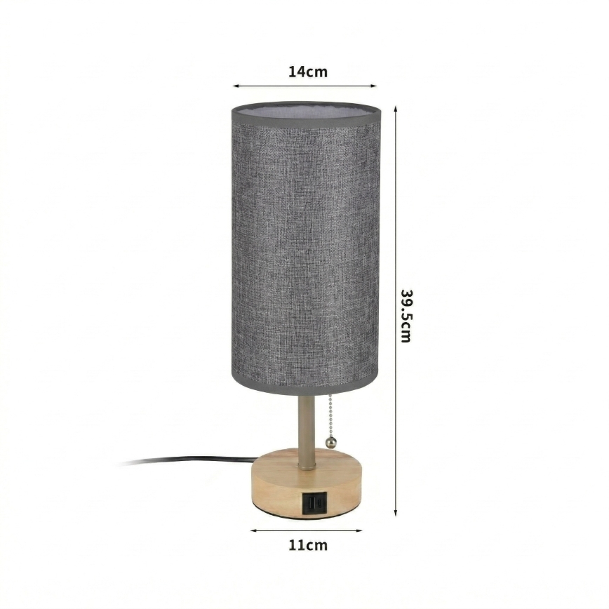 Brilagi - Bordlampe med USB-port TABLON 1xE27/25W/230V eg/beige/grå