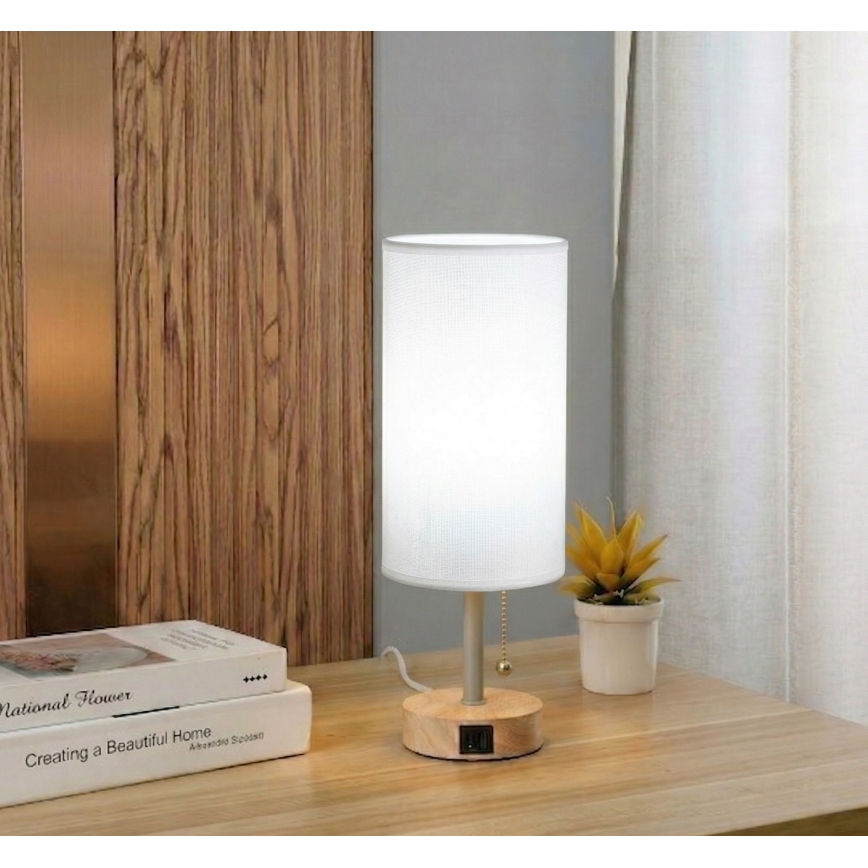 Brilagi - Bordlampe med USB-port TABLON 1xE27/25W/230V eg/beige/hvid