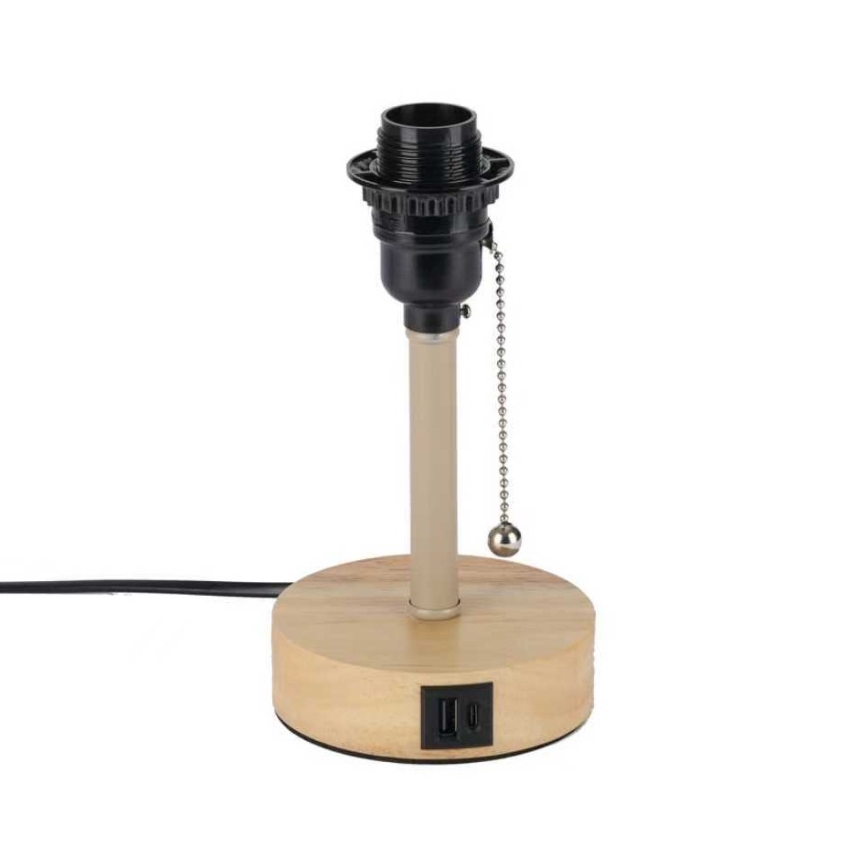 Brilagi - Bordlampe med USB-port TABLON 1xE27/25W/230V eg/beige/hvid