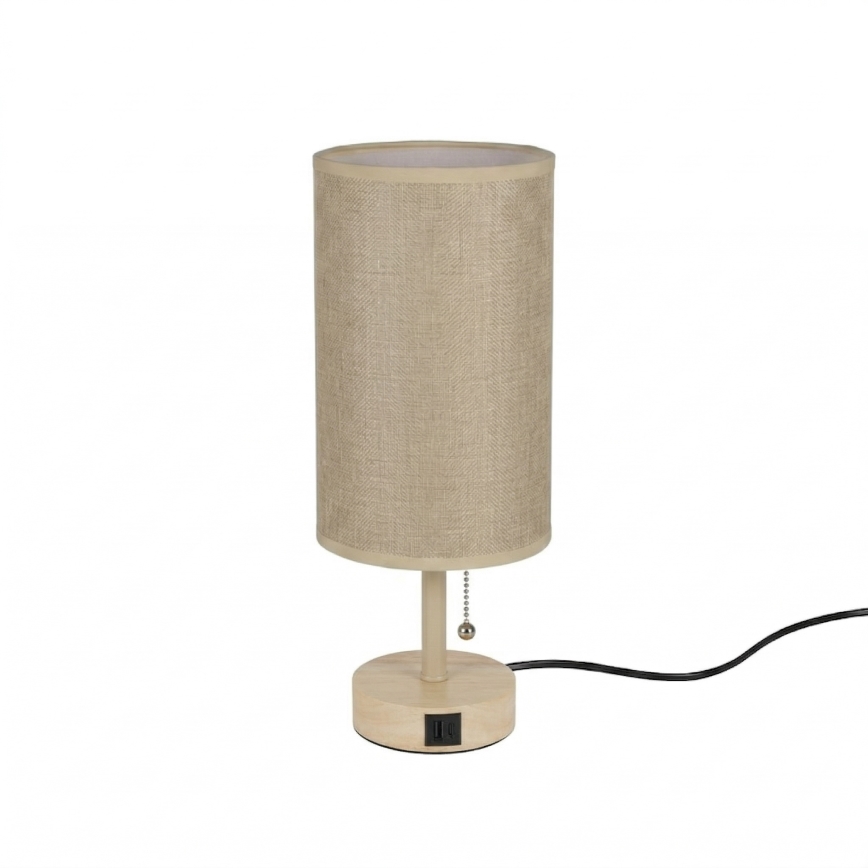 Brilagi - Bordlampe med USB-port TABLON 1xE27/25W/230V eg/beige