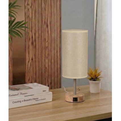 Brilagi - Bordlampe med USB-port TABLON 1xE27/25W/230V eg/beige