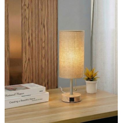 Brilagi - Bordlampe med USB-port TABLON 1xE27/25W/230V eg/beige