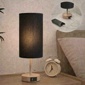 Brilagi - Bordlampe med USB-port TABLON 1xE27/25W/230V eg/beige/sort
