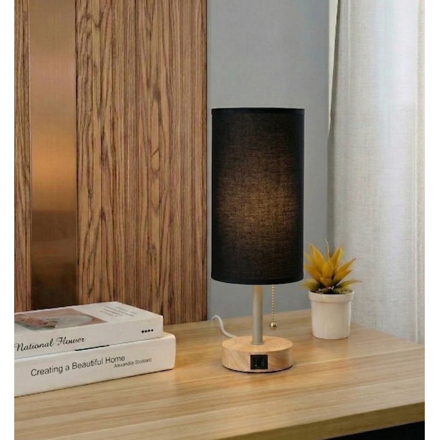 Brilagi - Bordlampe med USB-port TABLON 1xE27/25W/230V eg/beige/sort
