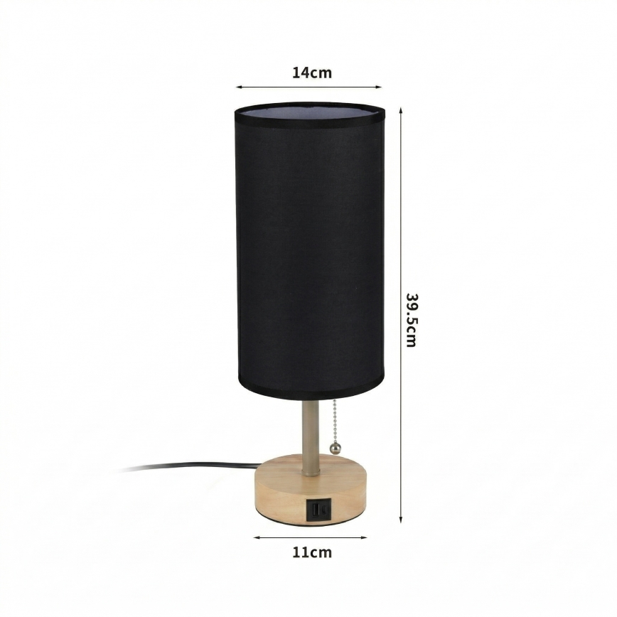 Brilagi - Bordlampe med USB-port TABLON 1xE27/25W/230V eg/beige/sort