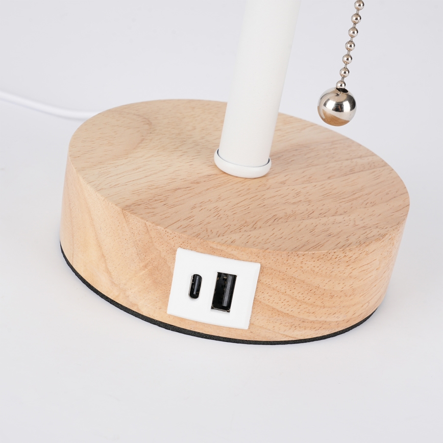 Brilagi - Bordlampe med USB-port TABLON 1xE27/25W/230V eg/hvid/grå