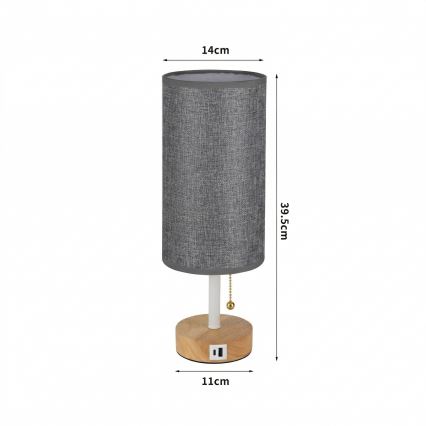 Brilagi - Bordlampe med USB-port TABLON 1xE27/25W/230V eg/hvid/grå