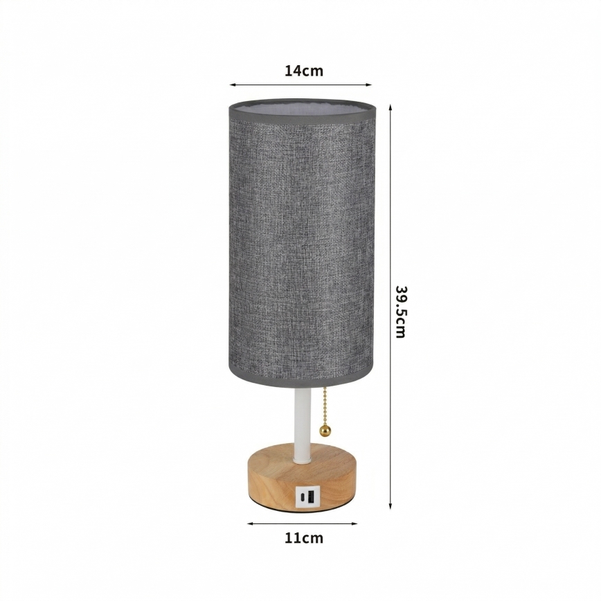 Brilagi - Bordlampe med USB-port TABLON 1xE27/25W/230V eg/hvid/grå