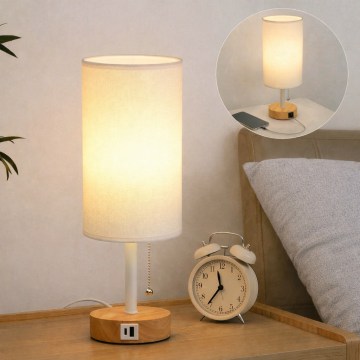 Brilagi - Bordlampe med USB-port TABLON 1xE27/25W/230V eg/hvid