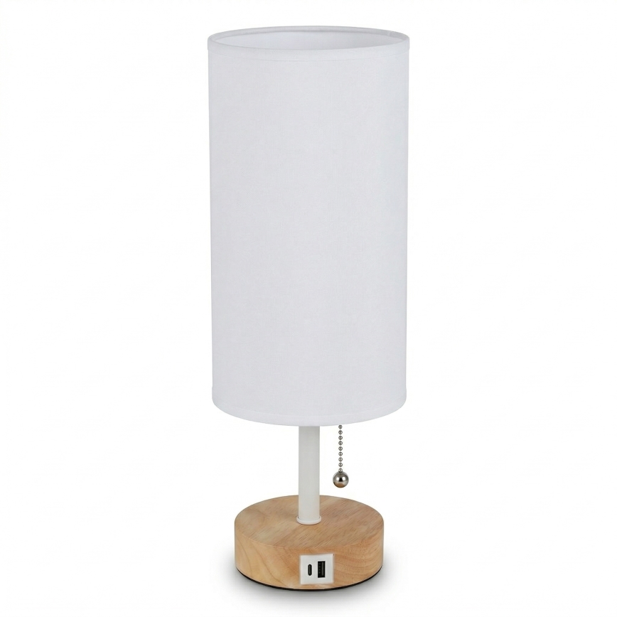 Brilagi - Bordlampe med USB-port TABLON 1xE27/25W/230V eg/hvid