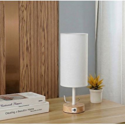 Brilagi - Bordlampe med USB-port TABLON 1xE27/25W/230V eg/hvid
