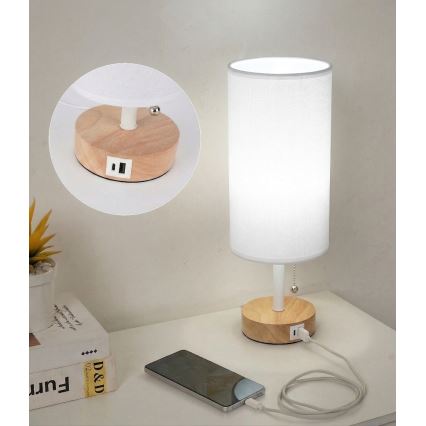 Brilagi - Bordlampe med USB-port TABLON 1xE27/25W/230V eg/hvid