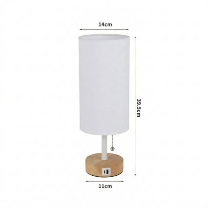 Brilagi - Bordlampe med USB-port TABLON 1xE27/25W/230V eg/hvid