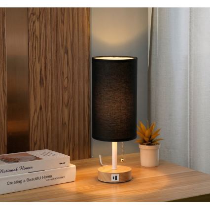 Brilagi - Bordlampe med USB-port TABLON 1xE27/25W/230V eg/hvid/sort