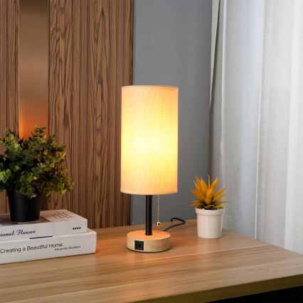 Brilagi - Bordlampe med USB-port TABLON 1xE27/25W/230V eg/sort/beige