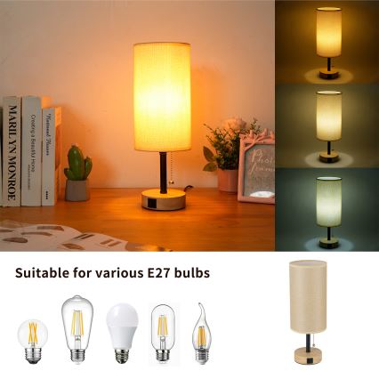 Brilagi - Bordlampe med USB-port TABLON 1xE27/25W/230V eg/sort/beige