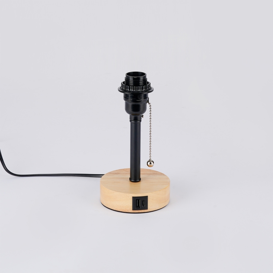 Brilagi - Bordlampe med USB-port TABLON 1xE27/25W/230V eg/sort/beige