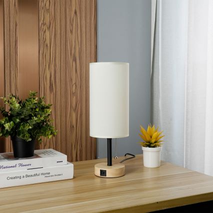 Brilagi - Bordlampe med USB-port TABLON 1xE27/25W/230V eg/sort/creme