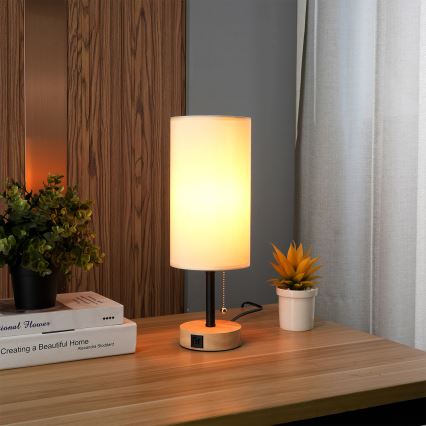 Brilagi - Bordlampe med USB-port TABLON 1xE27/25W/230V eg/sort/creme
