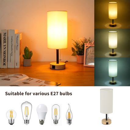 Brilagi - Bordlampe med USB-port TABLON 1xE27/25W/230V eg/sort/creme