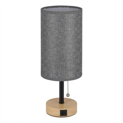 Brilagi - Bordlampe med USB-port TABLON 1xE27/25W/230V eg/sort/grå