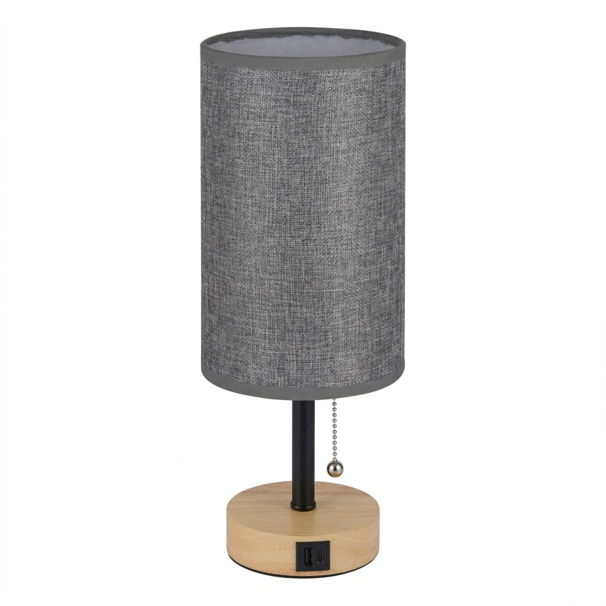 Brilagi - Bordlampe med USB-port TABLON 1xE27/25W/230V eg/sort/grå