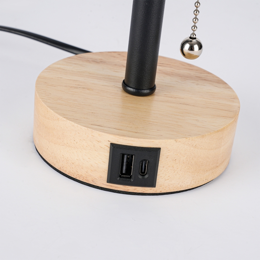 Brilagi - Bordlampe med USB-port TABLON 1xE27/25W/230V eg/sort/hvid