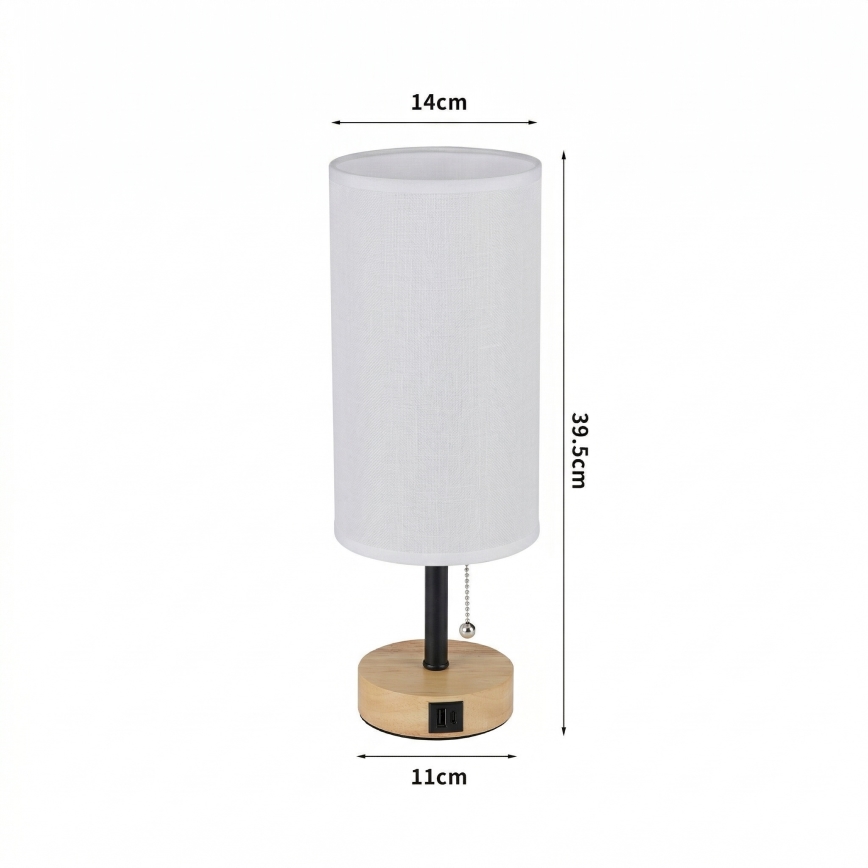 Brilagi - Bordlampe med USB-port TABLON 1xE27/25W/230V eg/sort/hvid
