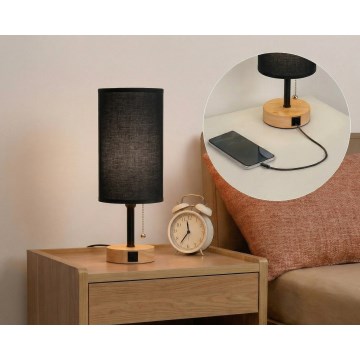 Brilagi - Bordlampe med USB-port TABLON 1xE27/25W/230V eg/sort