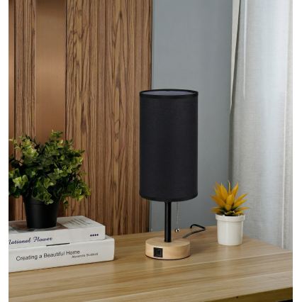 Brilagi - Bordlampe med USB-port TABLON 1xE27/25W/230V eg/sort