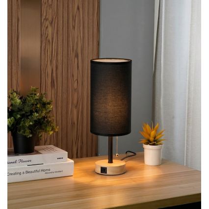 Brilagi - Bordlampe med USB-port TABLON 1xE27/25W/230V eg/sort