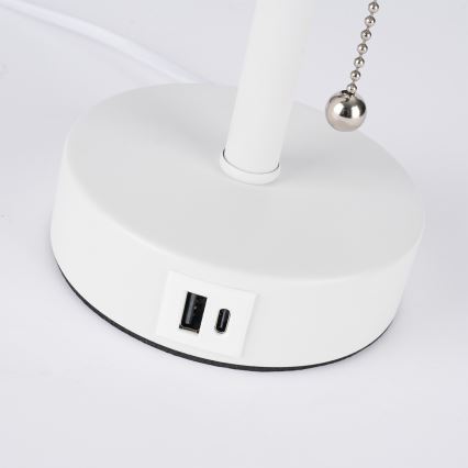 Brilagi - Bordlampe med USB-port TABLON 1xE27/25W/230V hvid/beige