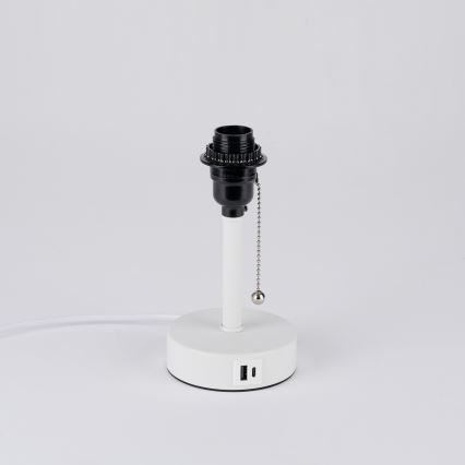 Brilagi - Bordlampe med USB-port TABLON 1xE27/25W/230V hvid/creme
