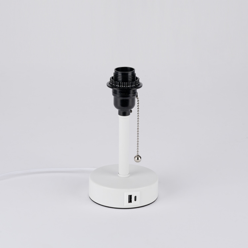 Brilagi - Bordlampe med USB-port TABLON 1xE27/25W/230V hvid/creme