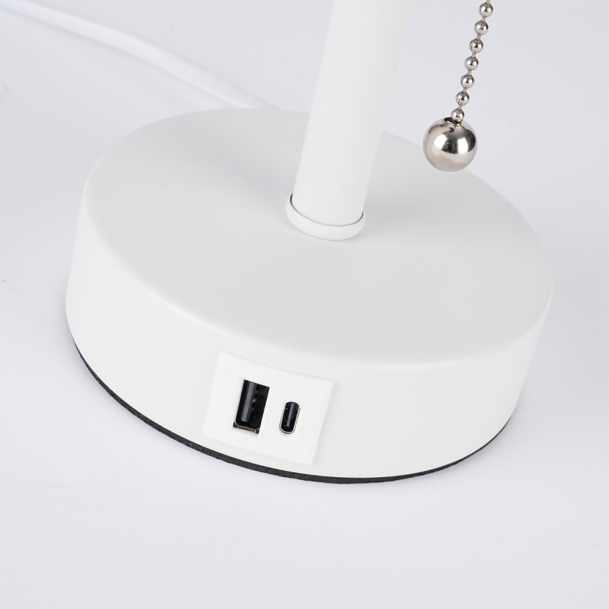 Brilagi - Bordlampe med USB-port TABLON 1xE27/25W/230V hvid/sort