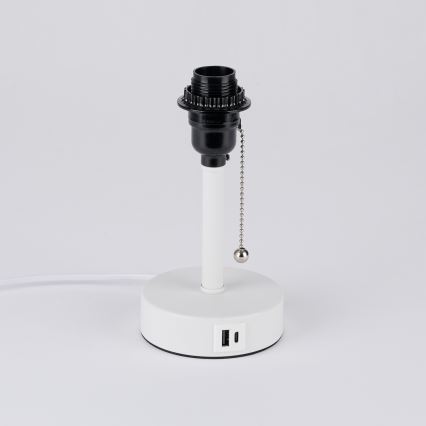 Brilagi - Bordlampe med USB-port TABLON 1xE27/25W/230V hvid/sort