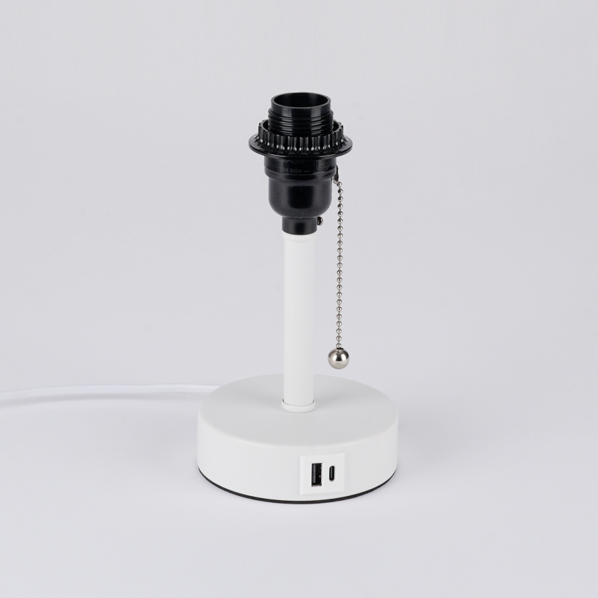 Brilagi - Bordlampe med USB-port TABLON 1xE27/25W/230V hvid/sort