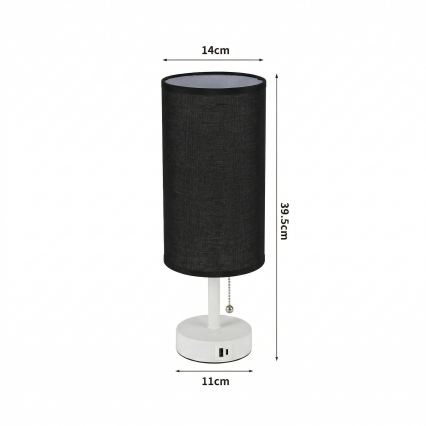Brilagi - Bordlampe med USB-port TABLON 1xE27/25W/230V hvid/sort
