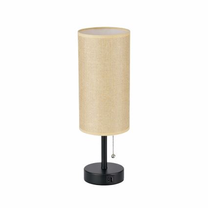 Brilagi - Bordlampe med USB-port TABLON 1xE27/25W/230V sort/beige