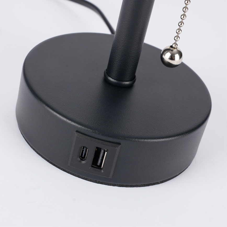 Brilagi - Bordlampe med USB-port TABLON 1xE27/25W/230V sort/beige