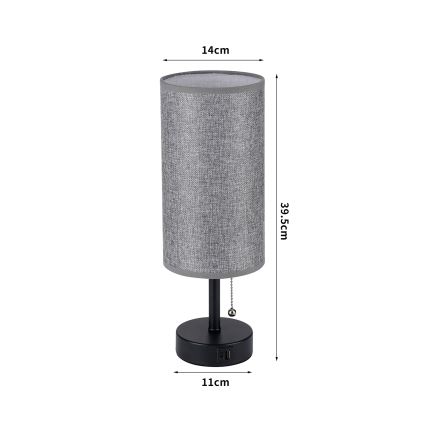 Brilagi - Bordlampe med USB-port TABLON 1xE27/25W/230V sort/grå